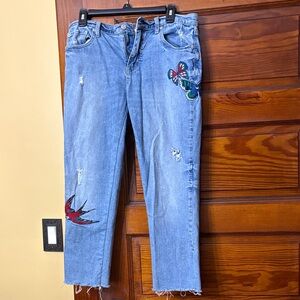 GAP Distressed Blue Jeans with Embroidery